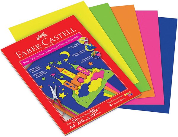 Bloco Criativo Max Neon 80gr A4, Faber Castell, Mista, 50 Folhas