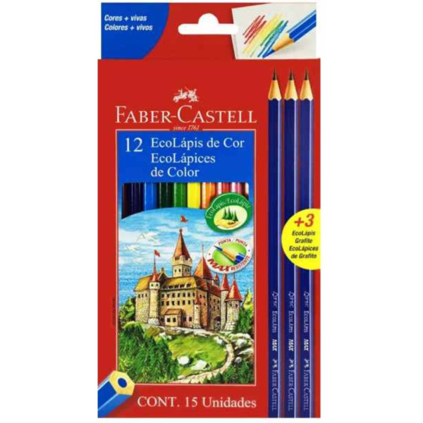 Lápis de Cor Ecolápis 12 Cores + 3 EcoLápis Grafite Faber Castell