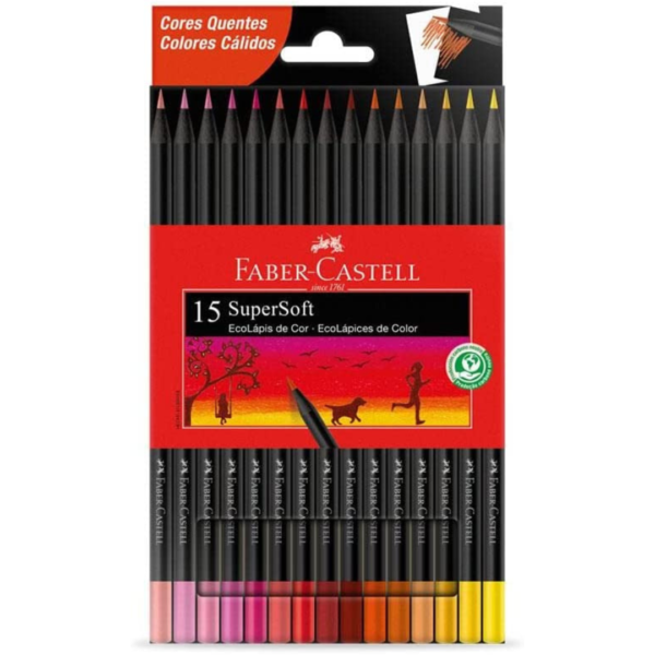 Ecolápis de cor supersoft, 15 cores, tons quentes, Faber-Castell