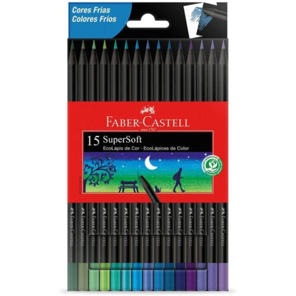 Ecolápis de cor supersoft, 15 cores, tons frios, Faber-Castell