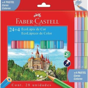 Ecolapis de cor Faber-Castell, com + 4 pastel, estojo com 24 cores, Multicor -