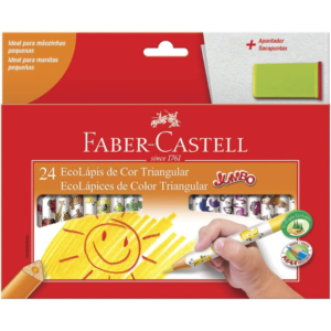 Lápis de Cor, Faber-Castell, Ecolápis Triangular Jumbo + Apontador com Depósito, 24 Cores