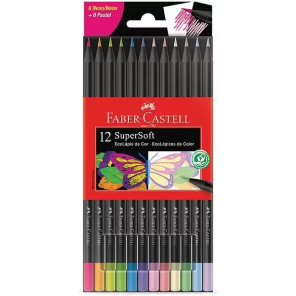 Lapis De Cor Supersoft 12 Cores Neon E Pastel Faber Castell