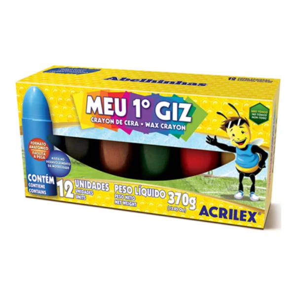 Giz de Cera 12 Cores 370g Gizão de Cera - Giz de Cera Grande - Acrilex