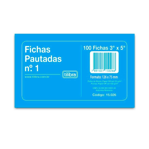 Ficha Pautada Número 1 - 3x5 100 Folhas -Tilibra