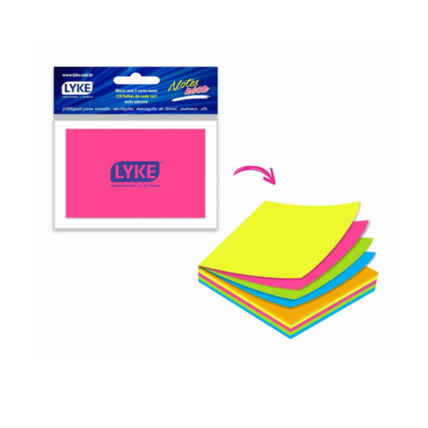 Bloco Adesivo para Recado Lyke Neon 5 Cores c/ 100 folhas - Imagem 2