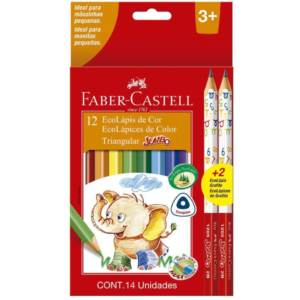 Lápis de Cor e Lápis Preto Nº B2- Ecolápis Triangular - Jumbo - 12 Cores - Faber-Castell