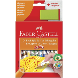 Lápis de Cor, Faber-Castell, EcoLápis Triangular Jumbo + Apontador com Depósito, 12 Cores
