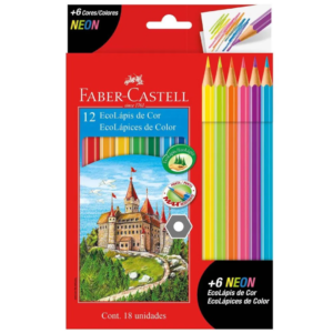 Lápis de Cor Sextavado Estojo com 12 Cores + 6 Neon - Faber-Castell