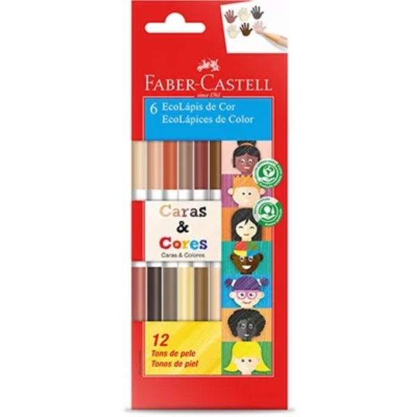 Lápis De Cor Faber Castell 12 Cores Tons Pele Caras E Cores