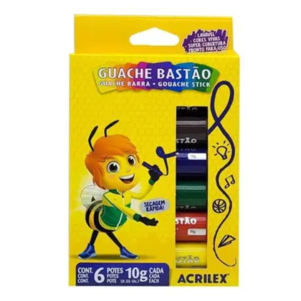 Tinta Guache Bastão 06 Cores - Acrilex