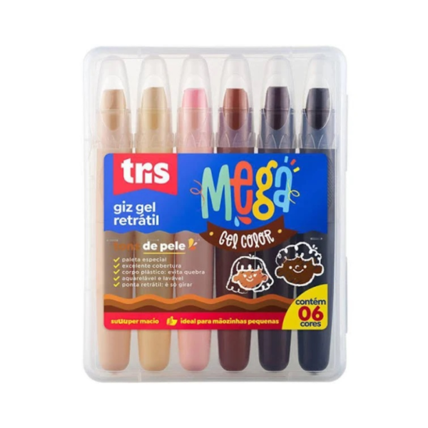 Giz Retrátil Mega Gel Color C/ 6 Tons De Pele - TRIS