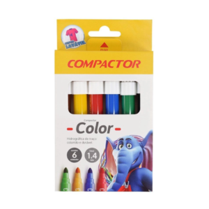 Canetinha Hidrográfica 6 Cores Compactor Color Jumbo 1-4mm