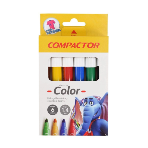Canetinha Hidrográfica 6 Cores Compactor Color Jumbo 1-4mm