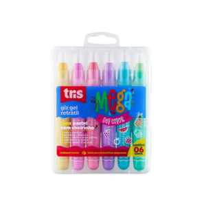Giz De Cera Retrátil Tris Mega Gel Tons Pastéis - 06 Cores