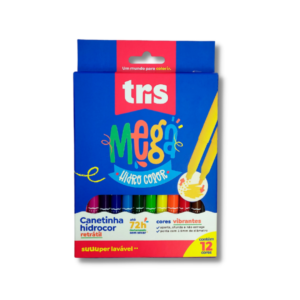 Caneta Hidrocor Tris Mega Color Retrátil 12 Cores