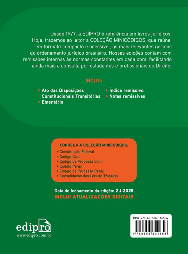 CONSTITUIÇÃO FEDERAL 2025: Atualizada de acordo com a reforma tributária (EC n. 135) - COLEÇÃO MINICÓDIGOS -  Jair Lot Vieira (Autor), EDIPRO ((Autor) - Imagem 2